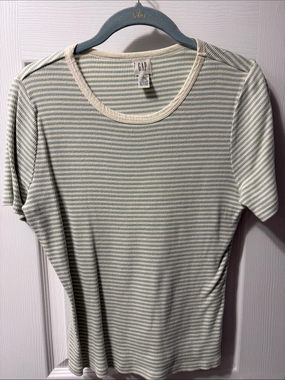 GAP narrow ribbed cotton sweater set in sage/ cream L - Picture 3 of 3